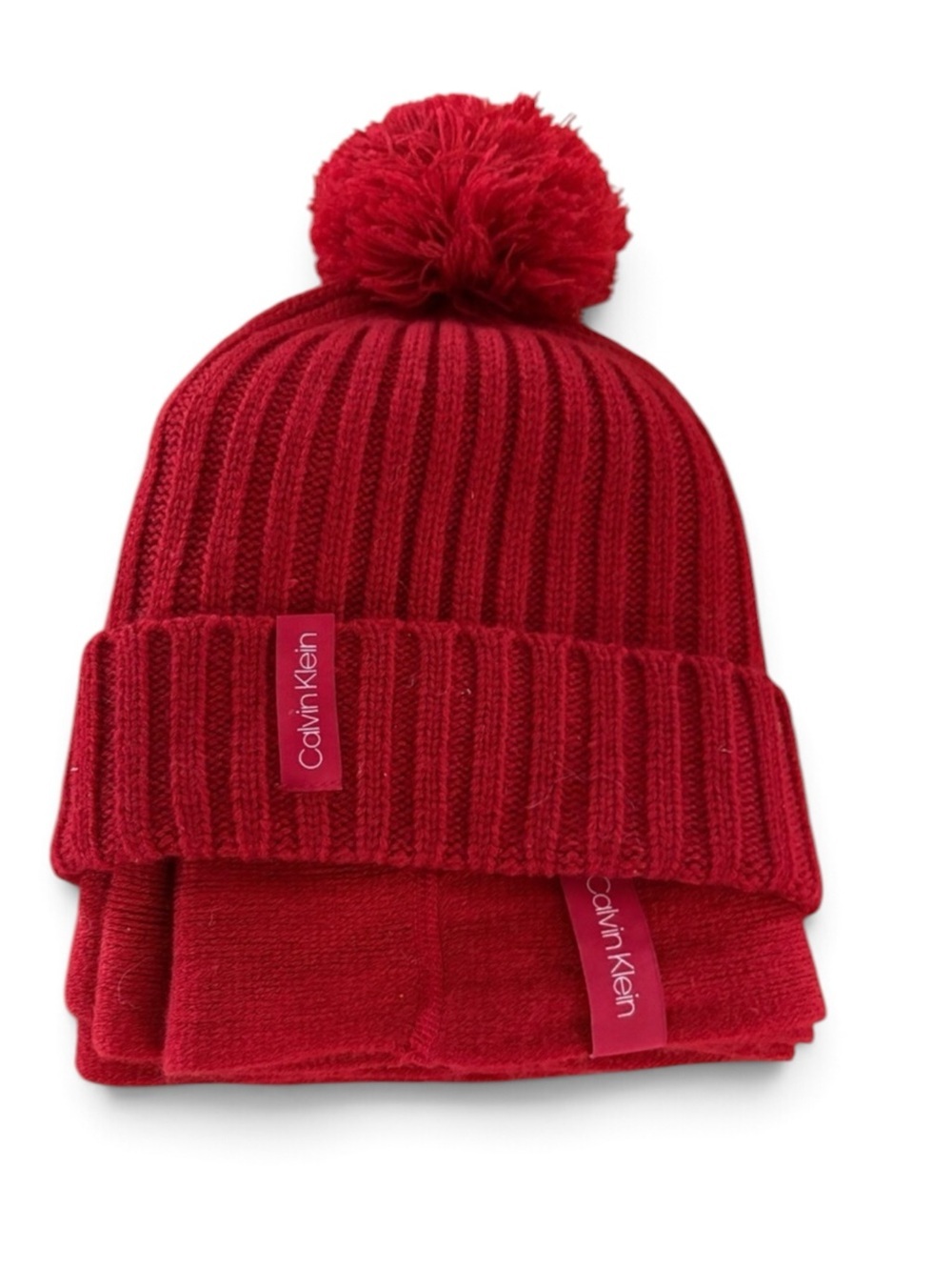 Calvin Klein Set/2 Red Cable Knit Beanie and Infinity Scarf